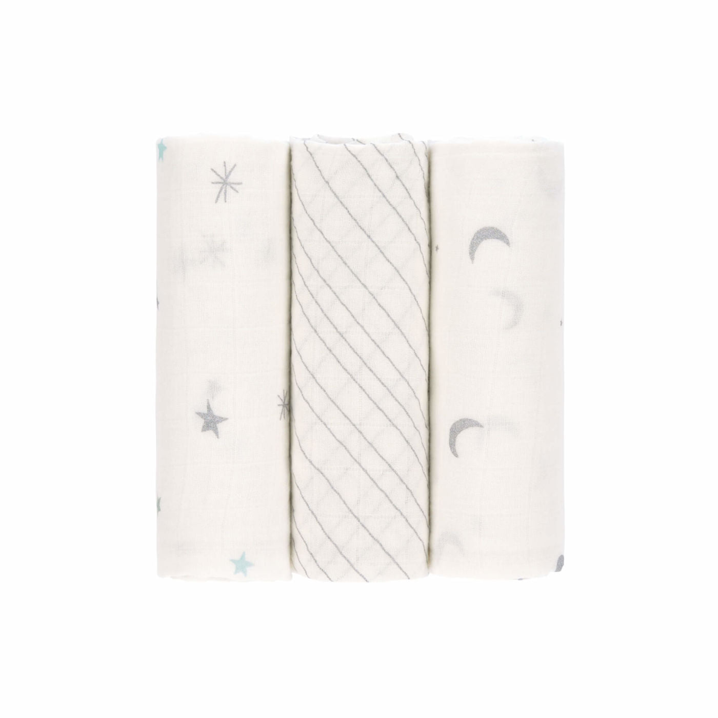 Muslin Swaddle 3er Set  - Stars & Moon silver