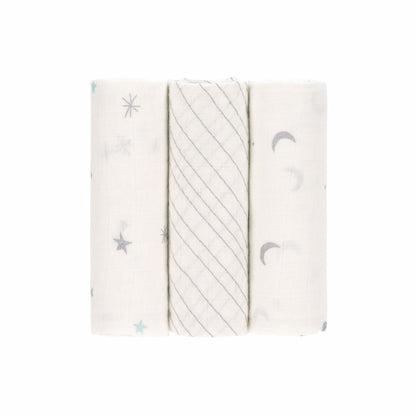 Muslin Swaddle 3er Set  - Stars & Moon silver