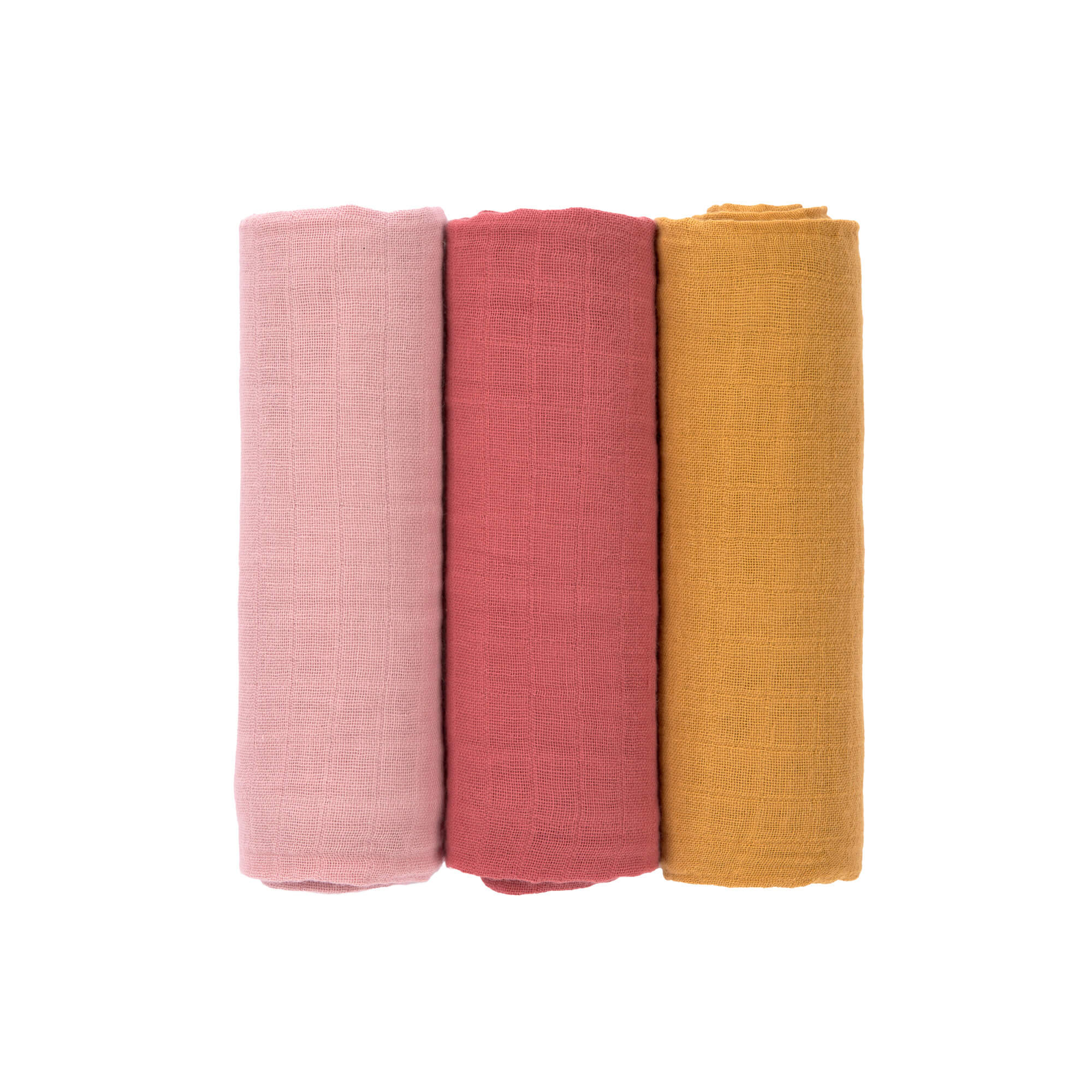 Muslin Swaddle 3er Set - rose / rosewood / mustard