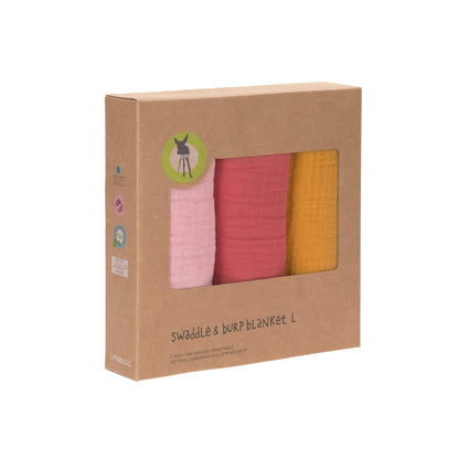 Muslin Swaddle 3er Set - rose / rosewood / mustard