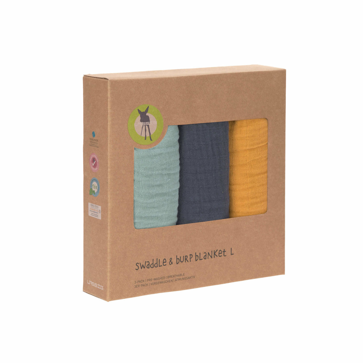 Muslin Swaddle 3er Set  - mint / navy / mustard