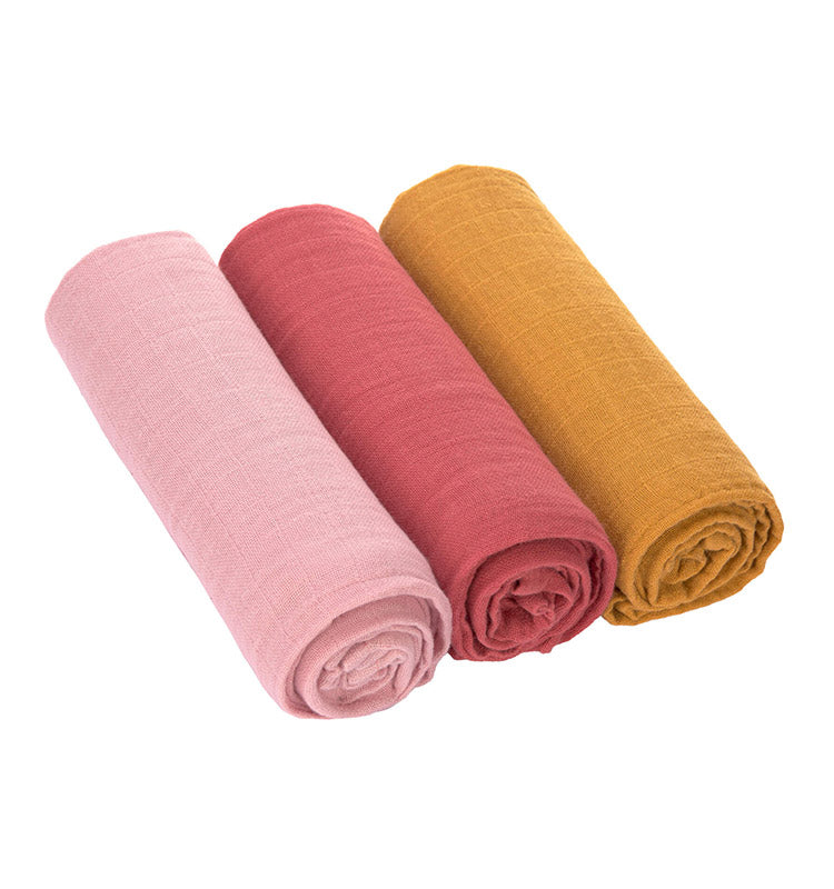 Muslin Swaddle 3er Set - rose / rosewood / mustard