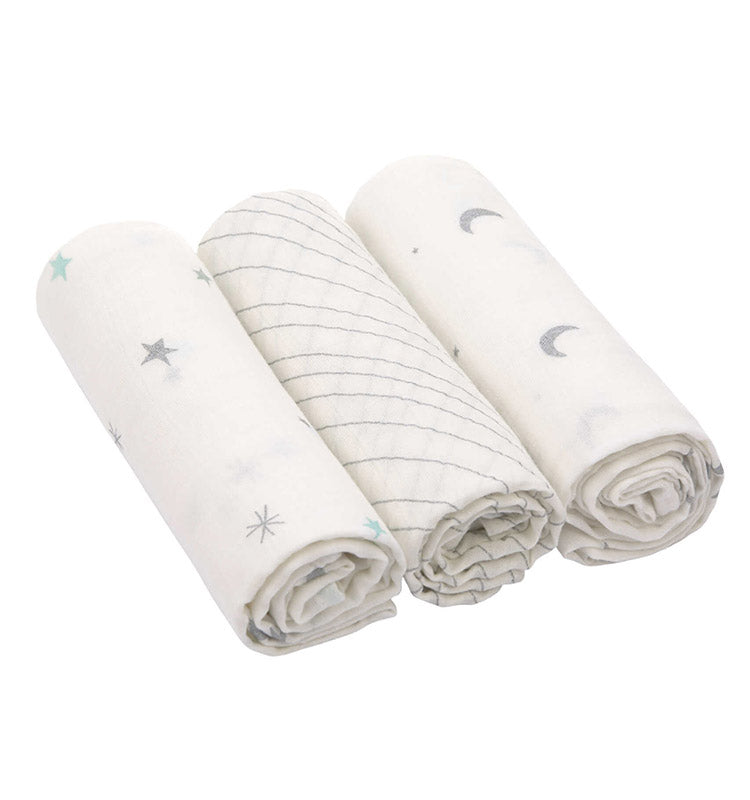 Muslin Swaddle 3er Set  - Stars & Moon silver