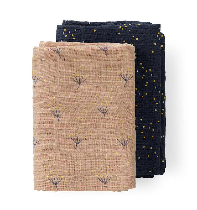 Swaddle Mulltuch XL 2er Set - Dandelion rose navy