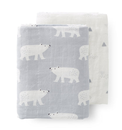 Swaddle Mulltuch XL 2er Set - Eisbären hellgrau