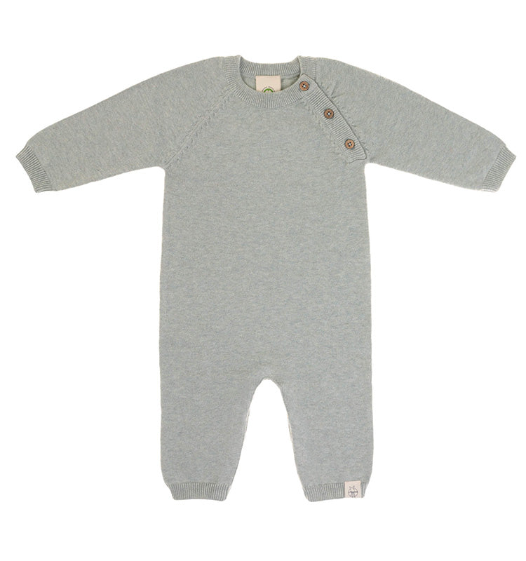 Knitted Overall GOTS Strampler - Garden Explorer Aqua Grey