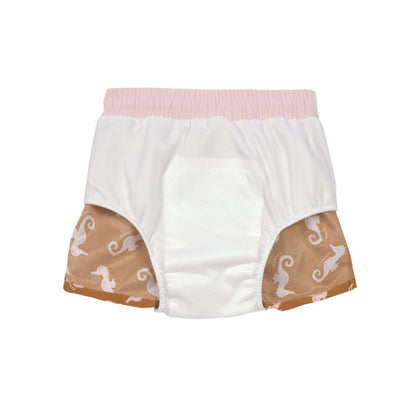 Kinder Windelbadehose || Boardie Shorts Seahorse Caramel UV-Schutz